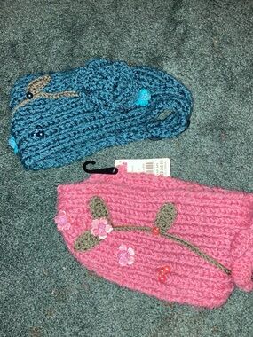 Blue and Pink Knit Flower Headbands